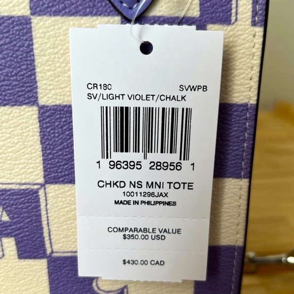 NWT COACH Mini Tote in Violet Checkered CR180 CHECKERBOARD Print Authentic - Picture 3 of 9